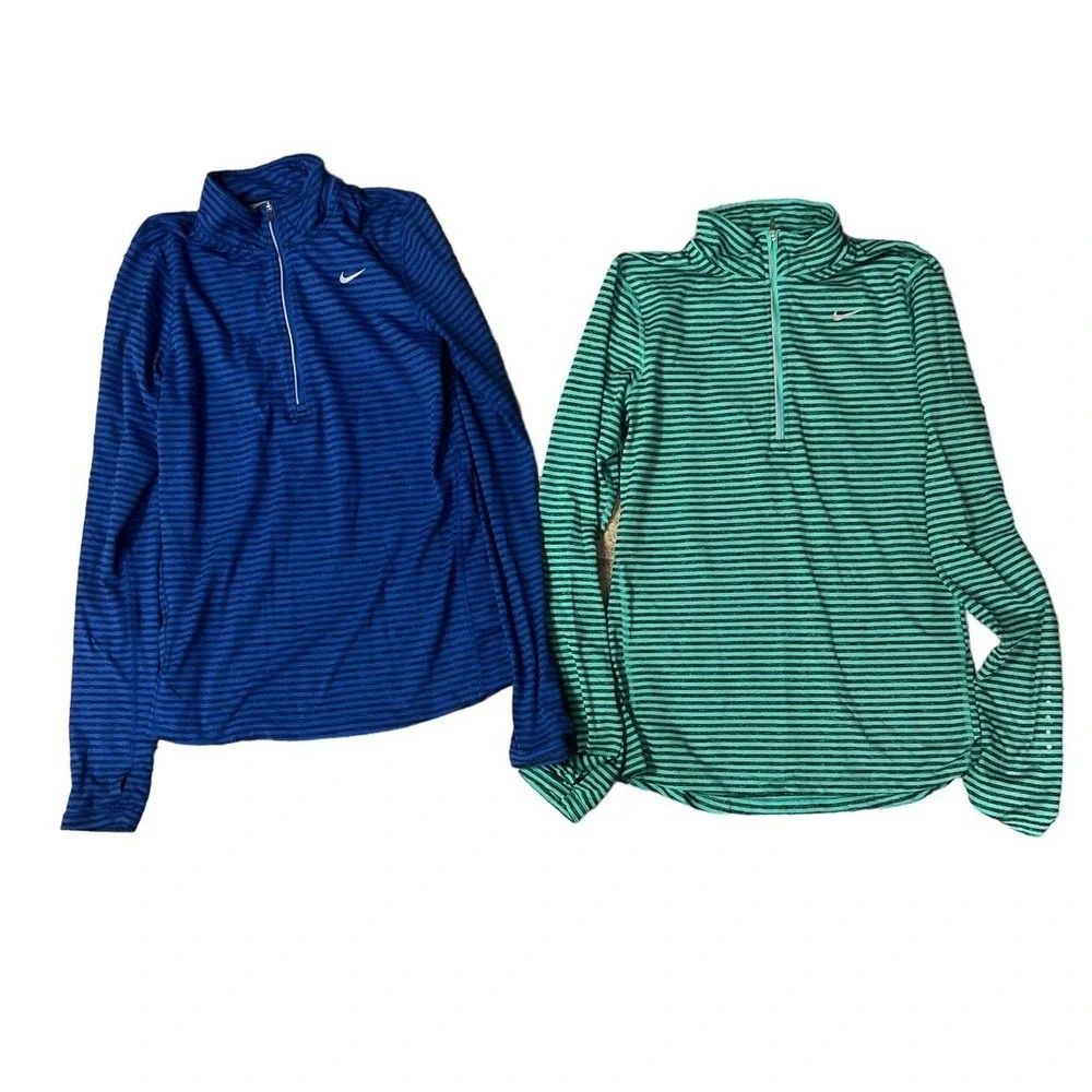 Nike Dri Fit Element 1/2 Zip Pullover Running Lot Of 2 Striped Womens‎ Sz S